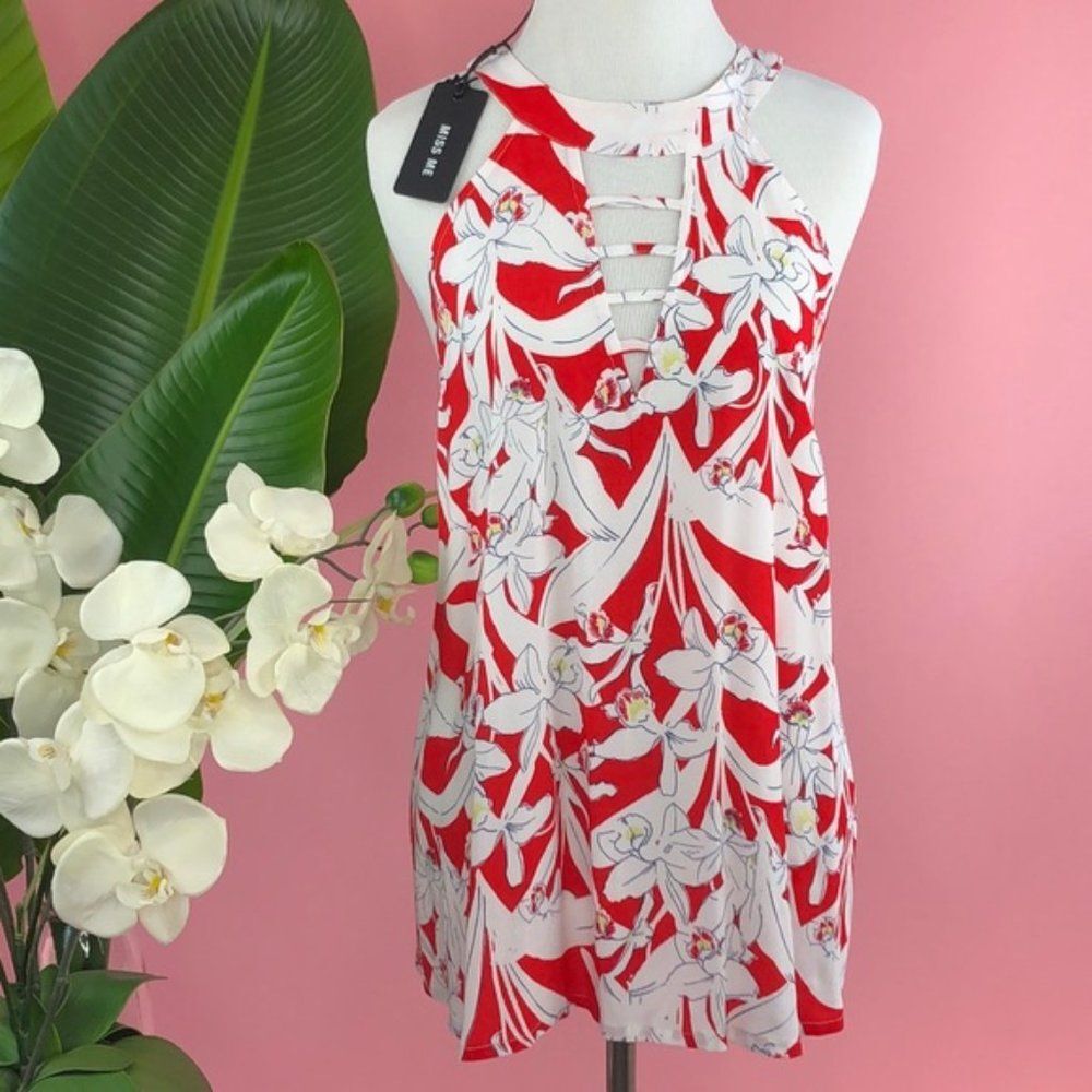 Miss Me Tropical Floral Orchid Halter Tank Top NWT